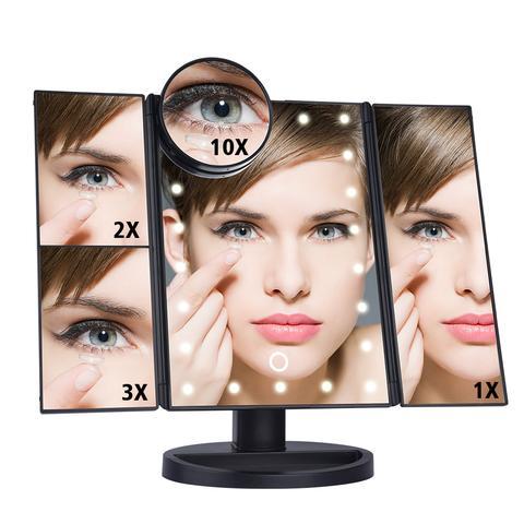 Three-Sided Foldable Magnifying Makeup Mirror with Lamp