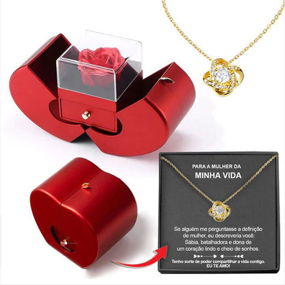 Fashion Jewellery Box Red Apple valentines Gift Necklace Eternal Rose For Girls