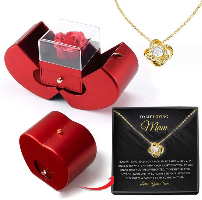 Fashion Jewellery Box Red Apple valentines Gift Necklace Eternal Rose For Girls