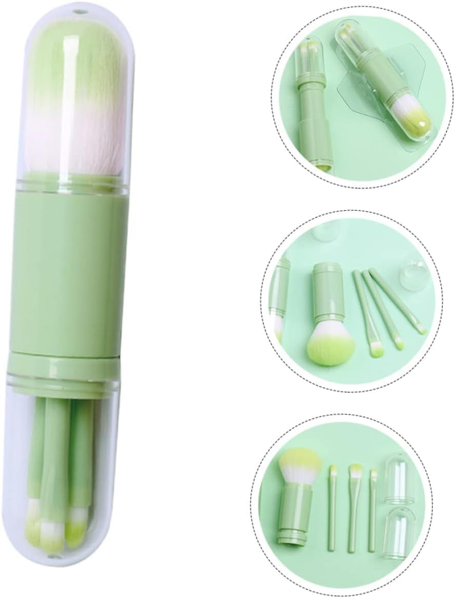 1 Set Telescopic Makeup Brush Multitools Green Suits Face Powder Brush Travel Kit for Women Eyebrow Girls Suit Dresser Tool Cosmetic Brush Artificial Fiber Portable