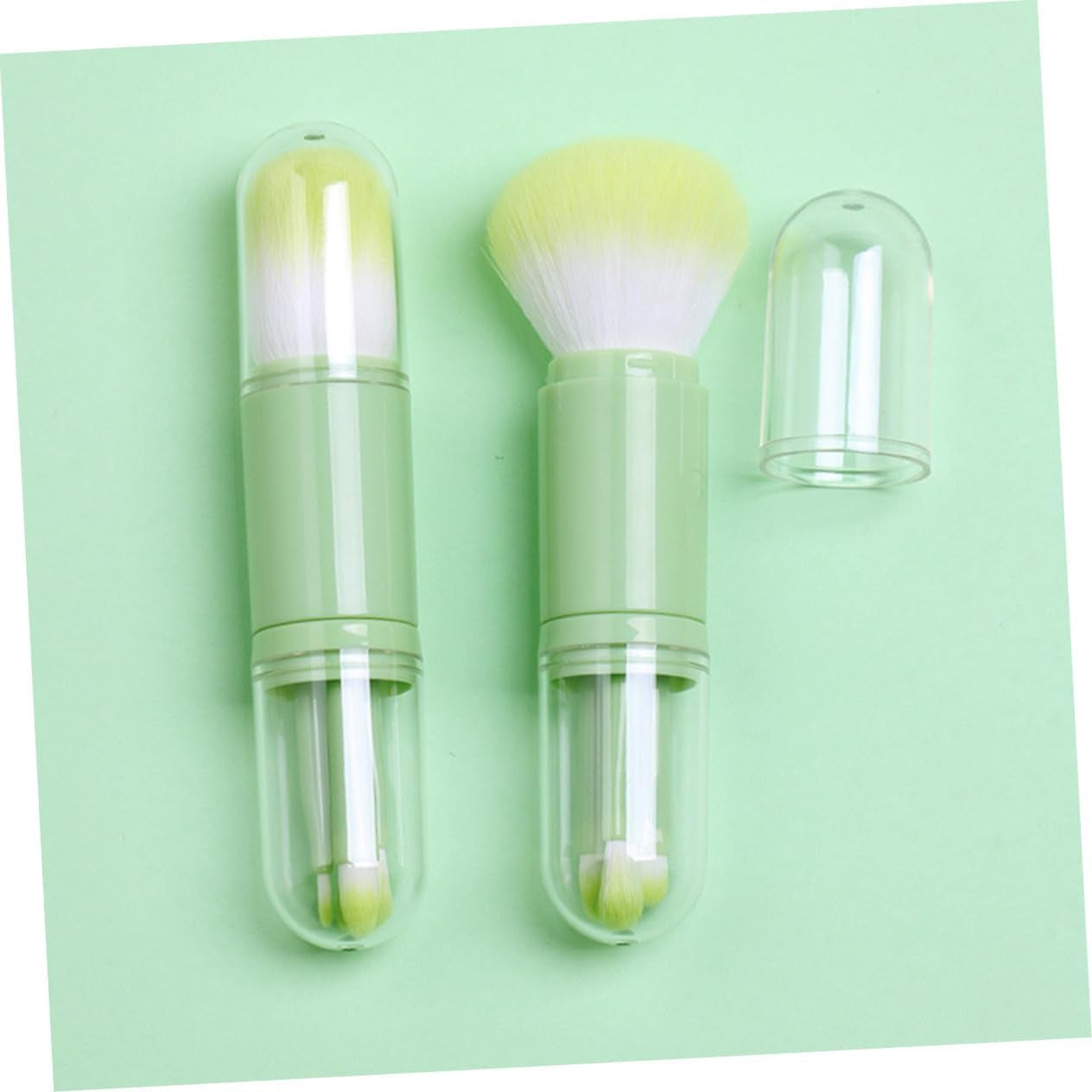 1 Set Telescopic Makeup Brush Multitools Green Suits Face Powder Brush Travel Kit for Women Eyebrow Girls Suit Dresser Tool Cosmetic Brush Artificial Fiber Portable