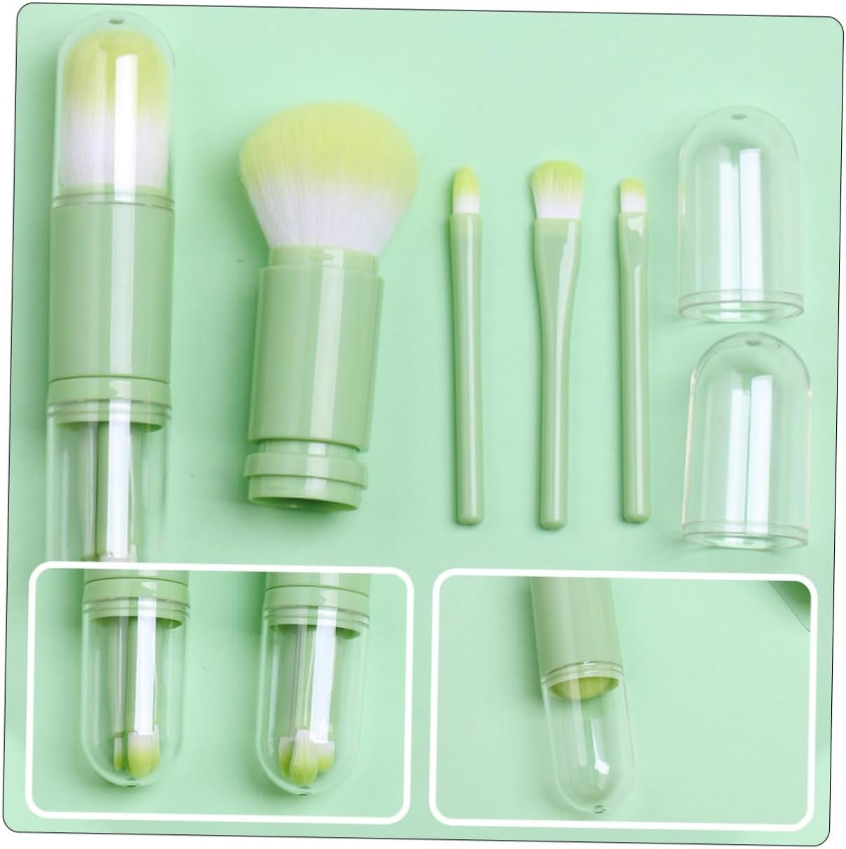 1 Set Telescopic Makeup Brush Multitools Green Suits Face Powder Brush Travel Kit for Women Eyebrow Girls Suit Dresser Tool Cosmetic Brush Artificial Fiber Portable