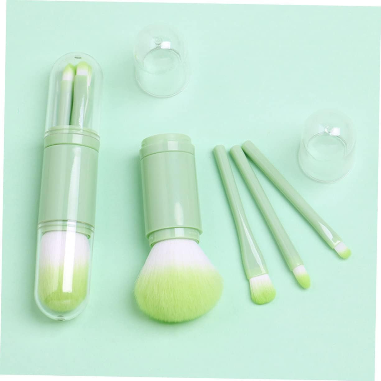 1 Set Telescopic Makeup Brush Multitools Green Suits Face Powder Brush Travel Kit for Women Eyebrow Girls Suit Dresser Tool Cosmetic Brush Artificial Fiber Portable