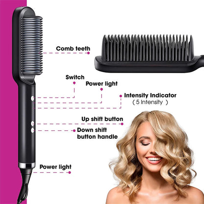 2-in-1 Hair Straightener and Curling Iron Electric Hair Brush