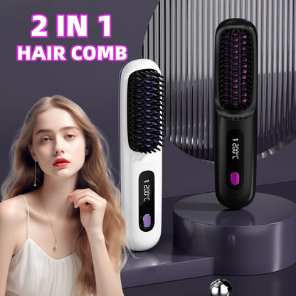 2-in-1 Wireless Hair Straightener Brush