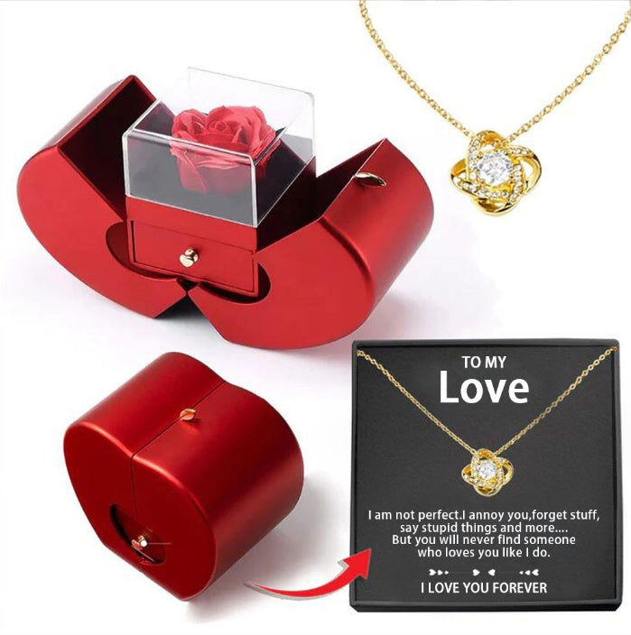 Fashion Jewellery Box Red Apple valentines Gift Necklace Eternal Rose For Girls