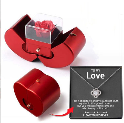 Fashion Jewellery Box Red Apple valentines Gift Necklace Eternal Rose For Girls